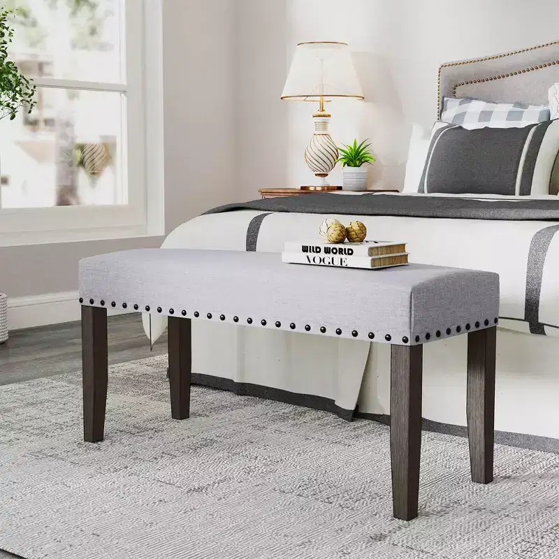 Costway 1/2 PCS 42.5 Upholstered Entryway Bench with Nailhead Trim Soft Padded Cushion Bedroom