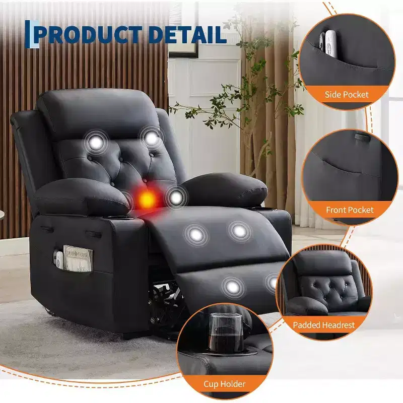 Oversized Power Lift Recliner Chair with Massage, Heating, Cup Holders & Side Pockets, Living Room