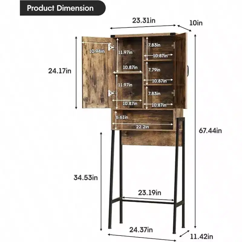 Over Toilet Storage Cabinet with 2 - Door Design Bathroom Organizers and Storage with Anti - Tip Device Over Toilet Organizer