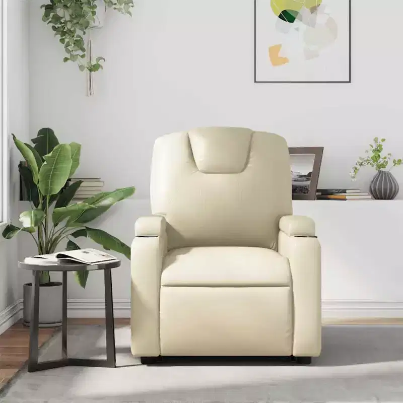 Massage Recliner Chair with 6-Point Vibration, Cream Faux Leather, Cup Holders, Adjustable