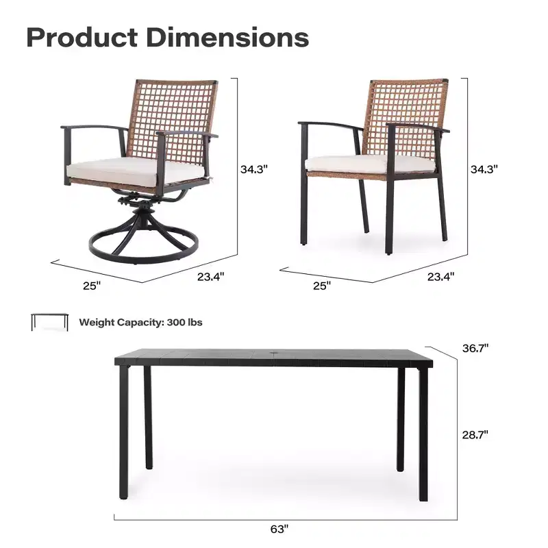 LAUSAINT HOME 7 Pieces Patio Dining Set, 6 - Person Rectangular Outdoor Dining Set Conversation Set for Backyard