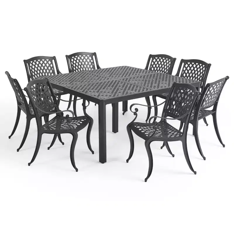 Christopher Knight Home Cayman Outdoor 9 Piece Traditional Cast Aluminum Mesh Dining Set with 61.25 Round Woven Table