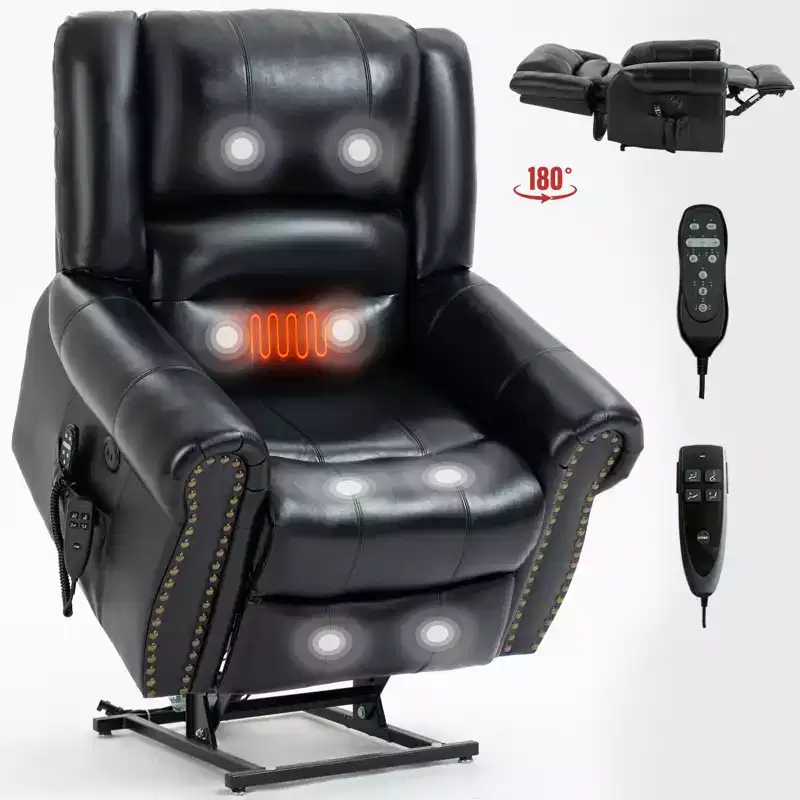 CLIHOME Power Lift Recliner Chair Heat Massage Dual Motor Infinite Position, Genuine Leather, Heavy Duty Motion Mechanism with USB Ports