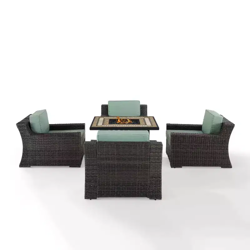 Beaufort 5 Pc Outdoor Wicker Chair Set 4 Chairs with Fire Table Mist/Brown - Crosley