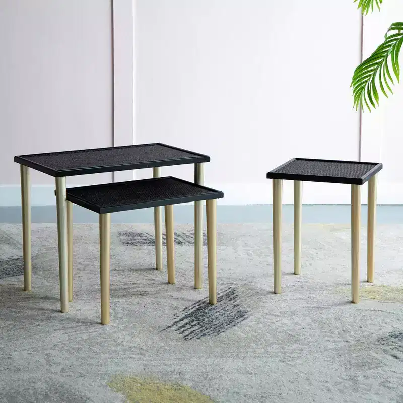 GDFStudio Eloam Boho Rattan and Wood Nesting Table (Set of 3)