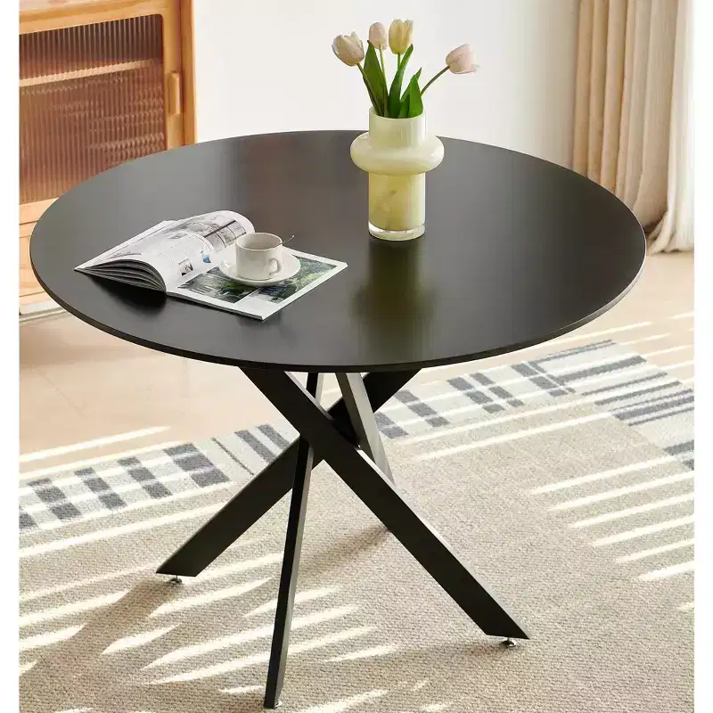 42.1 Round Dining Table, Mid-Century End Table Coffee Table with Metal Cross Legs, Kitchen Table for 4-6