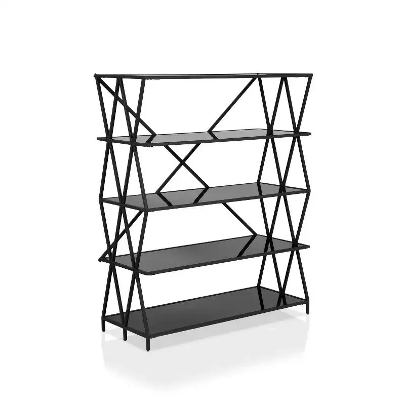 57.5" Werrin 5 Shelves Large Metal Display Bookshelf Black - miBasics: Tempered Glass, Modern Style, Open Back