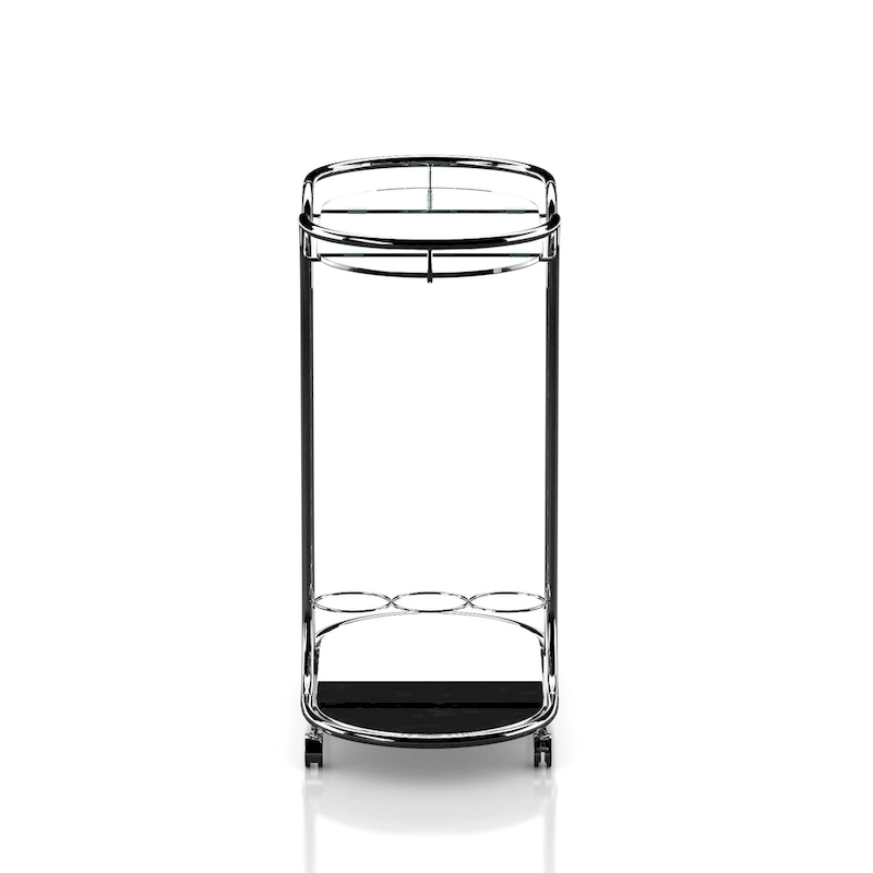 Daxton Modern Chrome Glass Top Serving Cart with Casters by Furniture of America