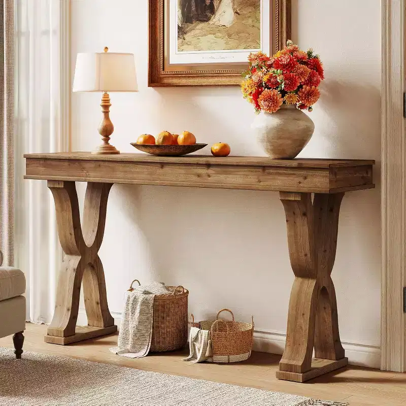 Lantine 63-Inch Solid Wood Console Table, Farmhouse Narrow Entryway Table with X-Shaped Legs for Living Room, Hallway, or Foyer, Easy Assembly