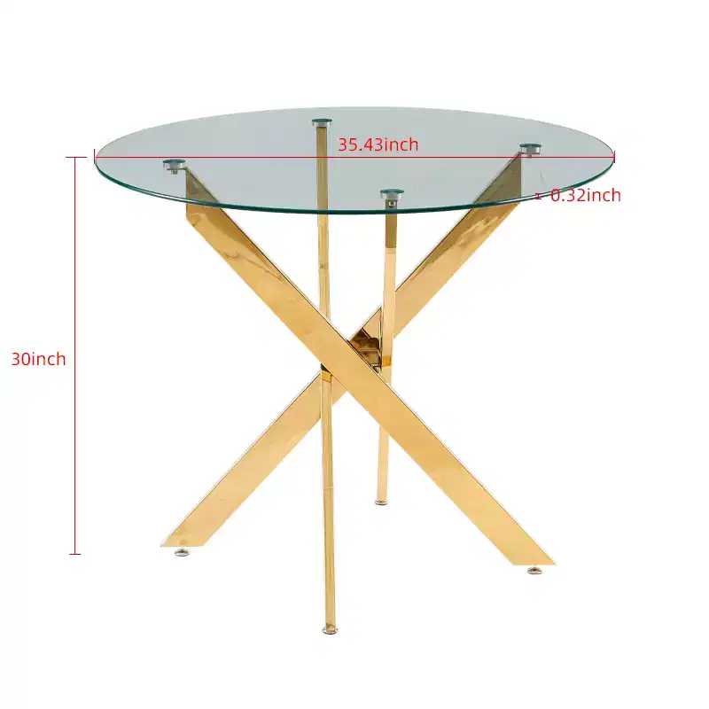 5-Piece Mid-Century Dining Set with Glass Table Top and Metal Legs for 4-6 People, Also Functions as Coffee Table