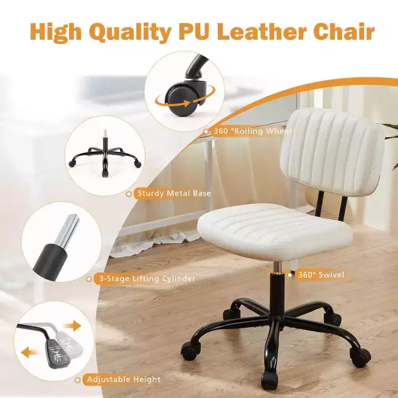 Rolling Swivel Task Chair: Adjustable Height, No Arms, 360 Rotation
