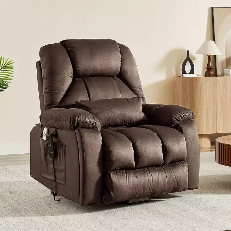 40.1 W Microsuede Oversize Dual Motor Power Lift Recliner Chair With Massage and Heating