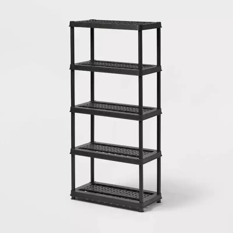 5 Tier Plastic Shelf Unit Black - ™: Utility Storage Shelving, 5 Open Shelves, 150 lb Capacity, 73.5" Height