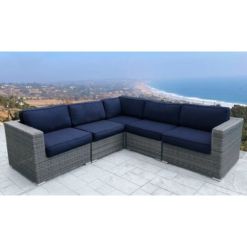 LSI 5 Piece Rattan Sectional Seating Group with Sunbrella Cushions