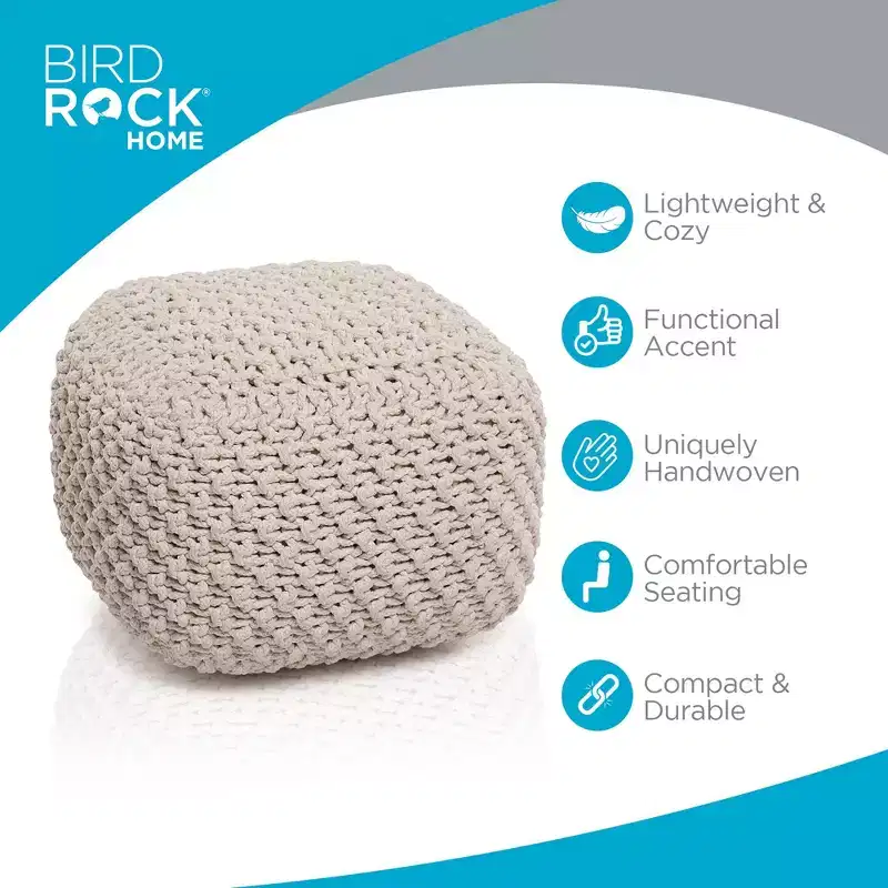 BirdRock Home Square Pouf Foot Stool Ottoman for Living Room & Bedroom - Natural
