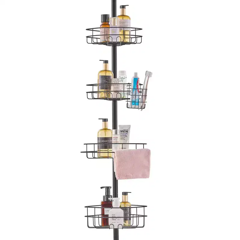 4-Shelf Shower Corner Caddy Tension Pole, Adjustable 56