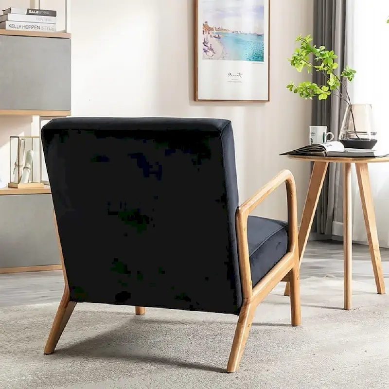 Kreindy Velvet/ Wood Mid-century Modern Armchair