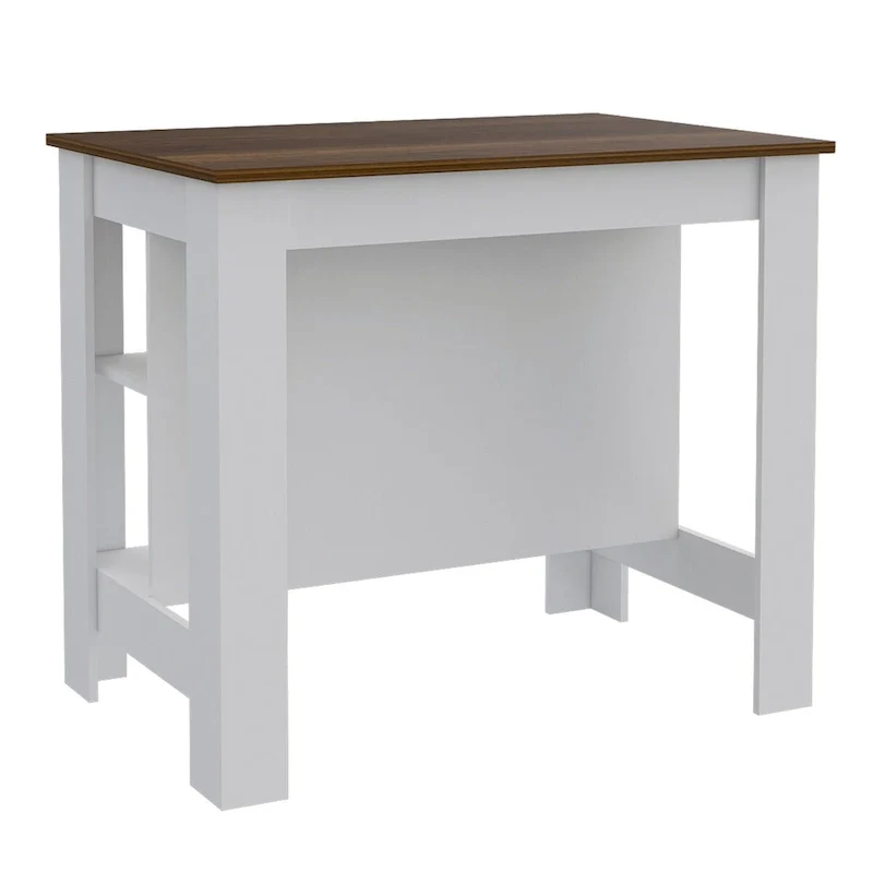 3-Shelf Kitchen Island White and Walnut