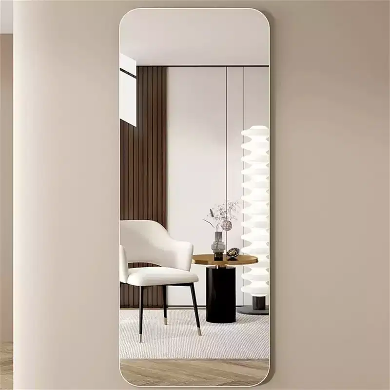 Rimless Full-Length Wall-Mounted Dressing Mirror with Round Corners and Explosion-Proof Glass