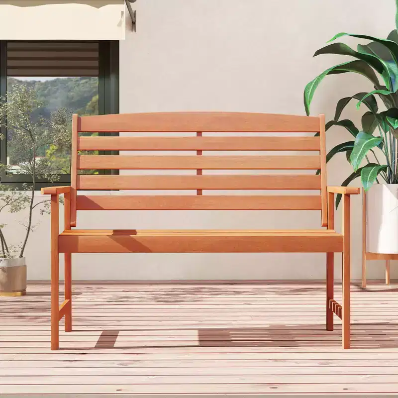 Costway Wooden Garden Bench 2-Person Patio Loveseat with Slatted Backrest Natural
