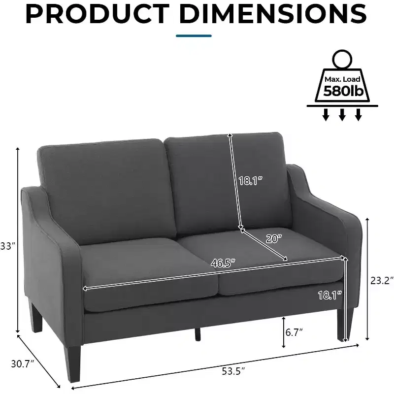 VINGLI Loveseat 53 Small Couches Loveseat Sofas for Living Room Mid Century Modern Sofa Couch