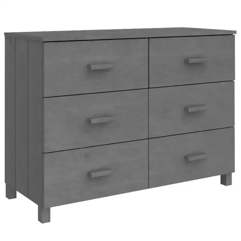 6 Drawer Solid Pine Dresser - Dark Gray