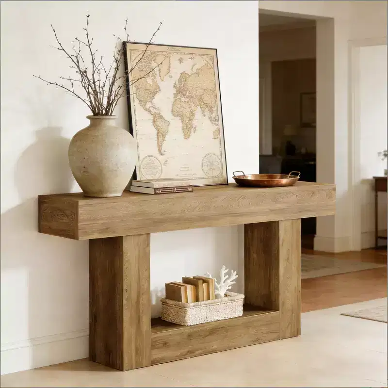 2-Tier Rustic Farmhouse End Table with U-Shaped Base Side Table for Living Room