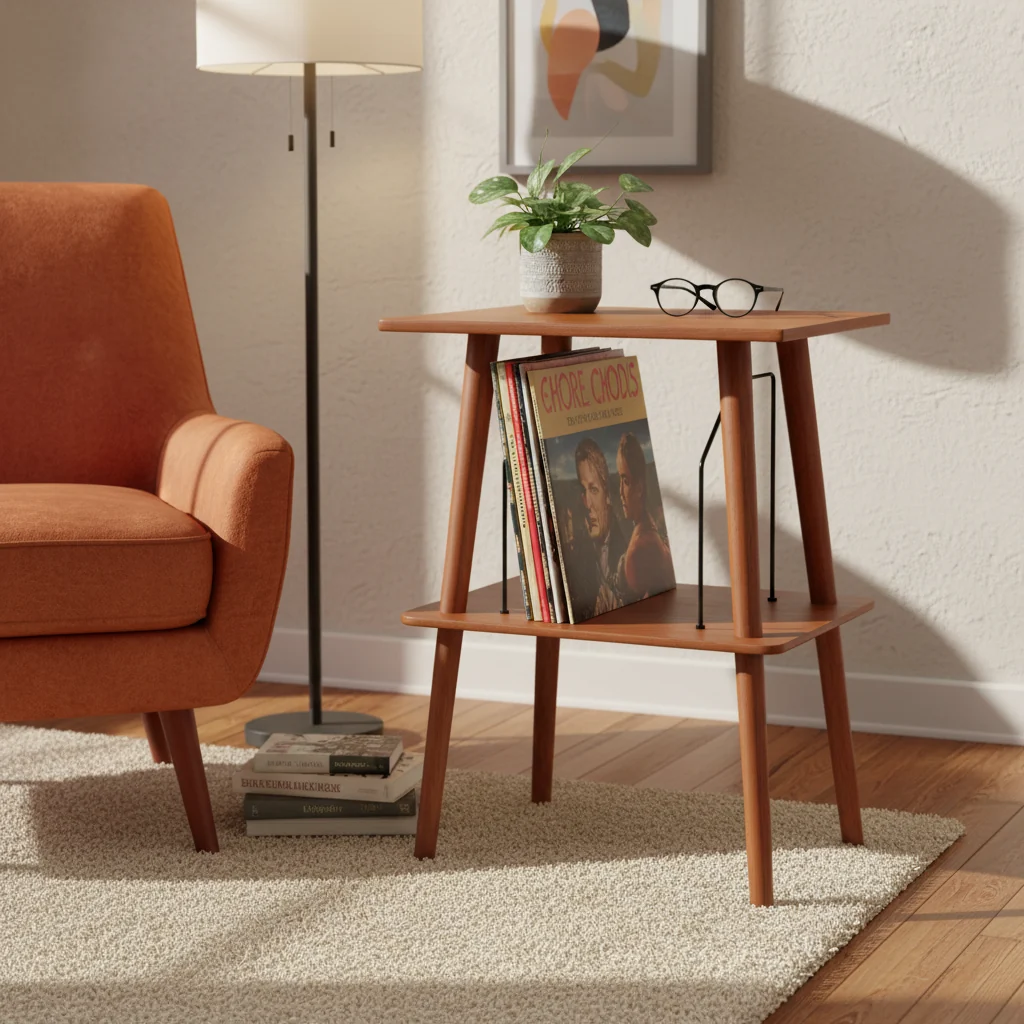 Hardwood Entertainment Stand with Record Storage