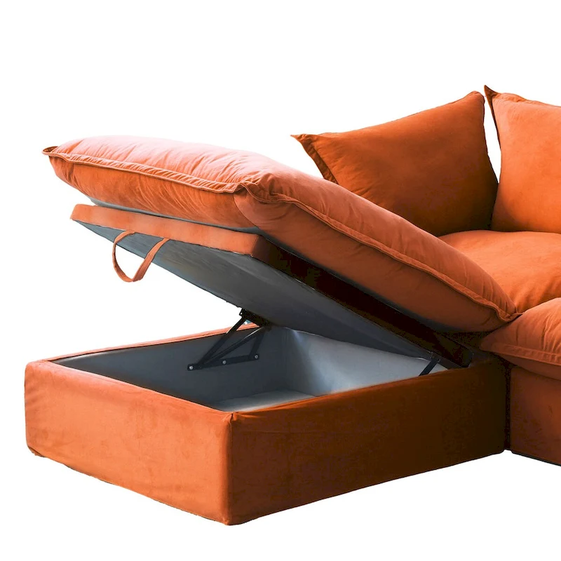 3-Seater Velvet Cloud Sectional Sofa, Down Feather Wide Deep Seat Modular Couch