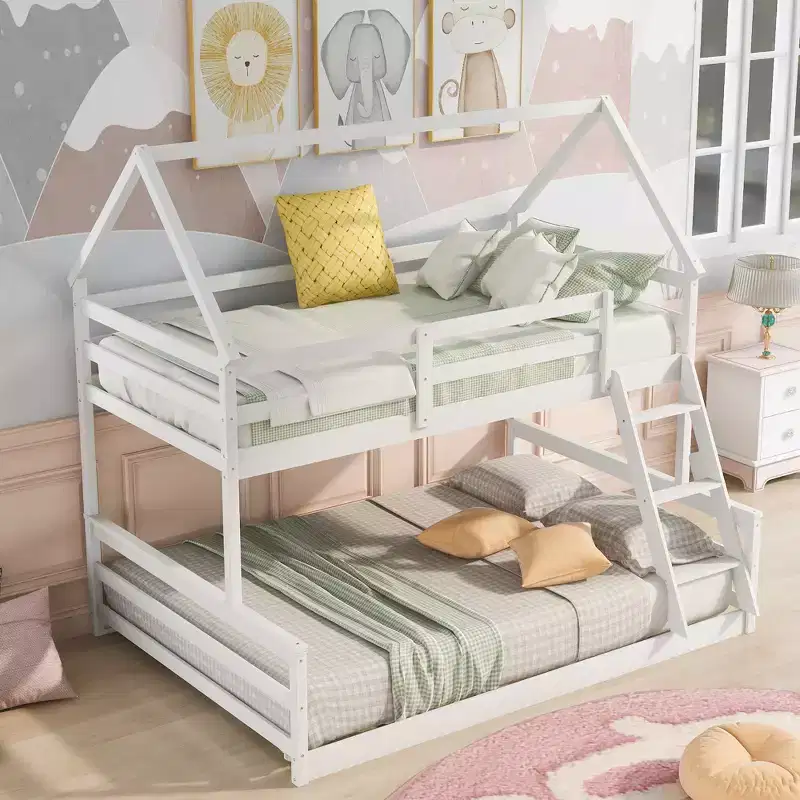 FAMYYT Twin Size Wood Bed?With Built-in Ladder, Easy Assembly