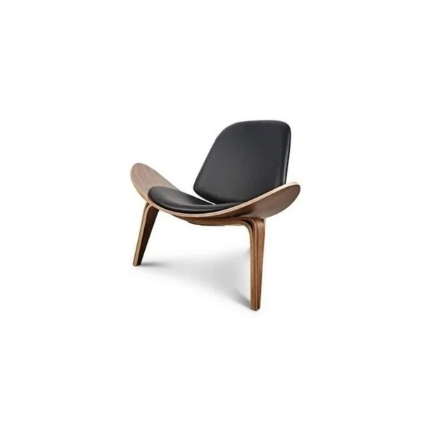HCD Mid Century Wood Black Upholstered Shell Lounge Chair
