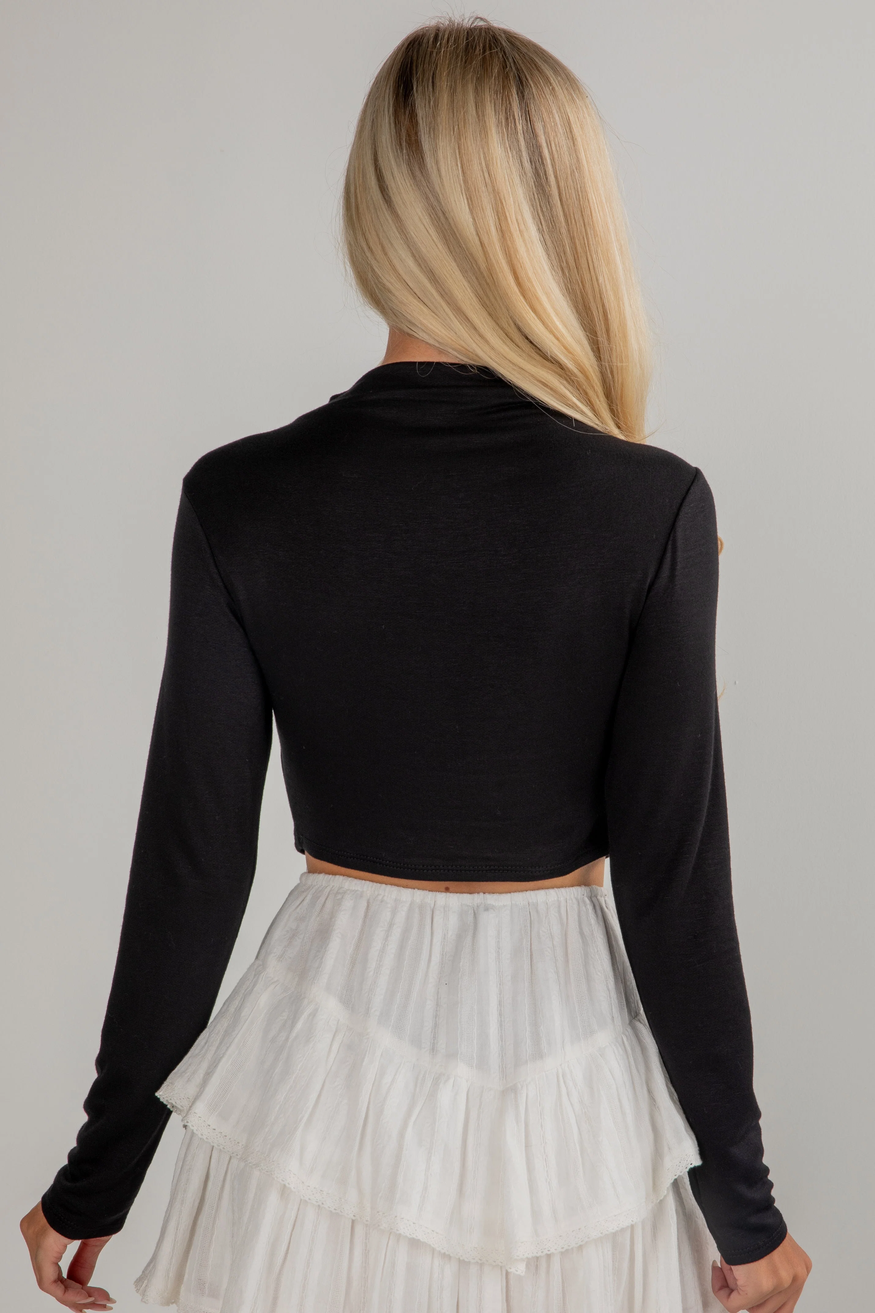 Mock Neck Long Sleeve Fitted Crop Top