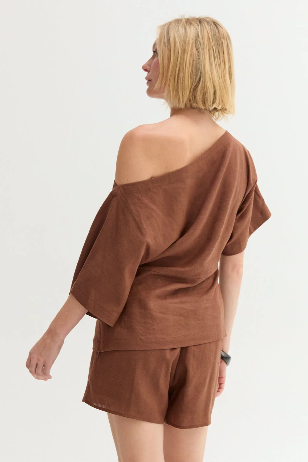 One Shoulder Linen Blend Top