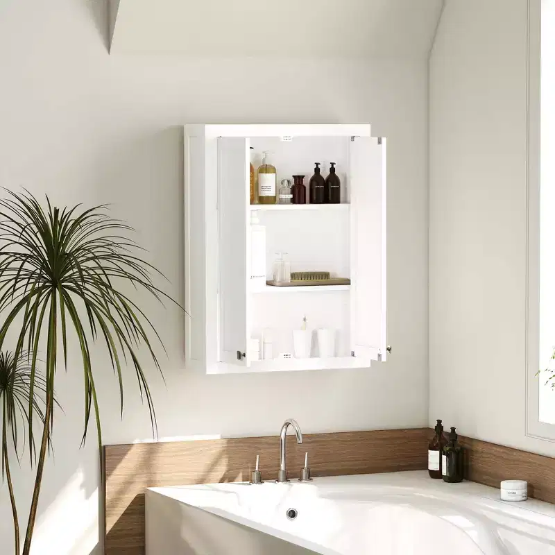 HOMCOM Bathroom Wall Cabinet, Modern Medicine Cabinet Wall Mounted, Over The Toilet Space Saver with 2 Doors and 2 Adjustable Shelves, White