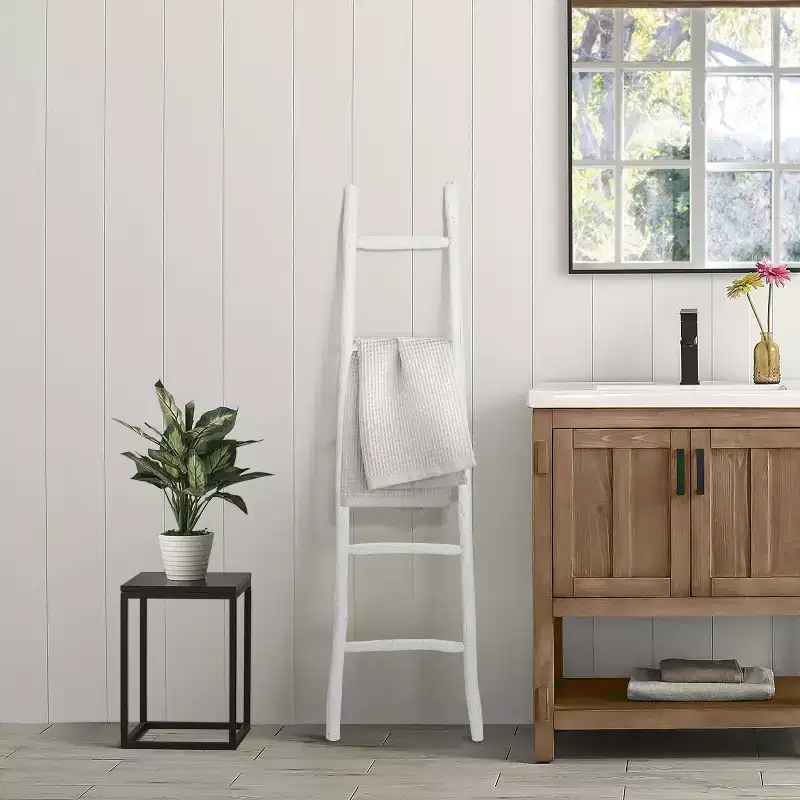 LuxenHome White Solid Wood 5-Rung Blanket Ladder