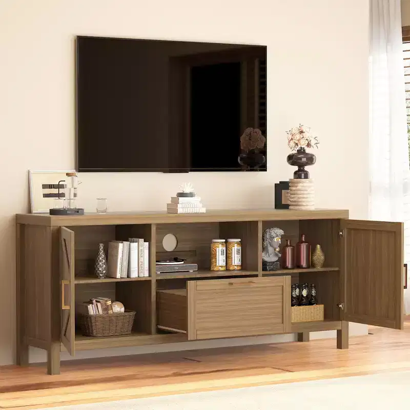 TV Stand for 65 Inch TV, Farmhouse TV Console Table for Living Room, Tall Entertainment Center with Double Barn Doors for Bedroom