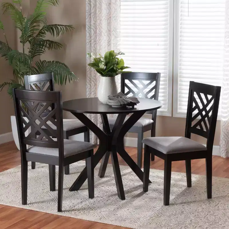 Baxton Studio Norah Modern Grey Fabric and Dark Brown Finished Wood 5-Piece Dining Set