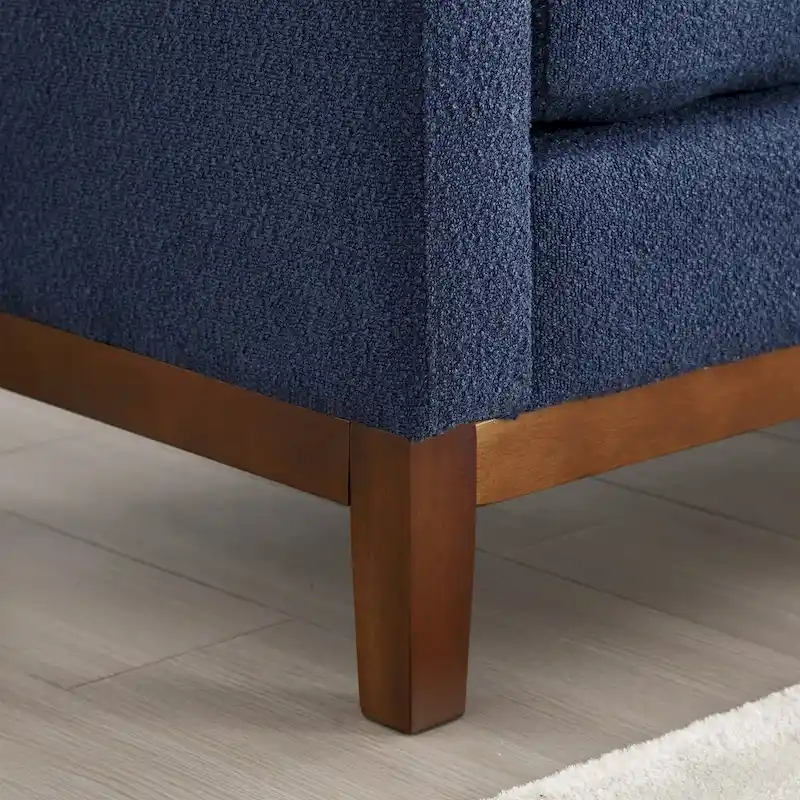 53.5W Elegant Boucle Upholstered Bench, Ottoman with Wood Legs & Bolster Pillows