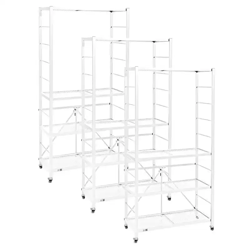Origami 3 Pack Folding Steel Storage Rack, Adjustable Shelves, R2 Series, White