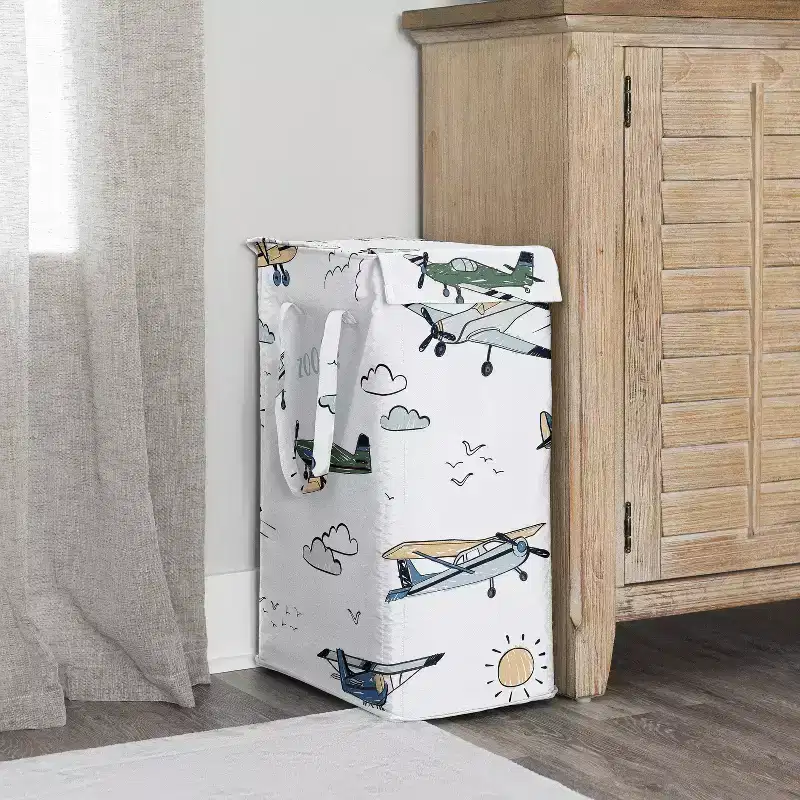 Foldable Laundry Hamper with Handles Vintage Airplane Print