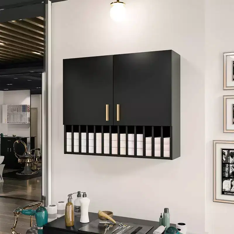 Wall-Mounted Hair Color Organizer Rack, Adjustable Shelves, White / Black, 1-Person