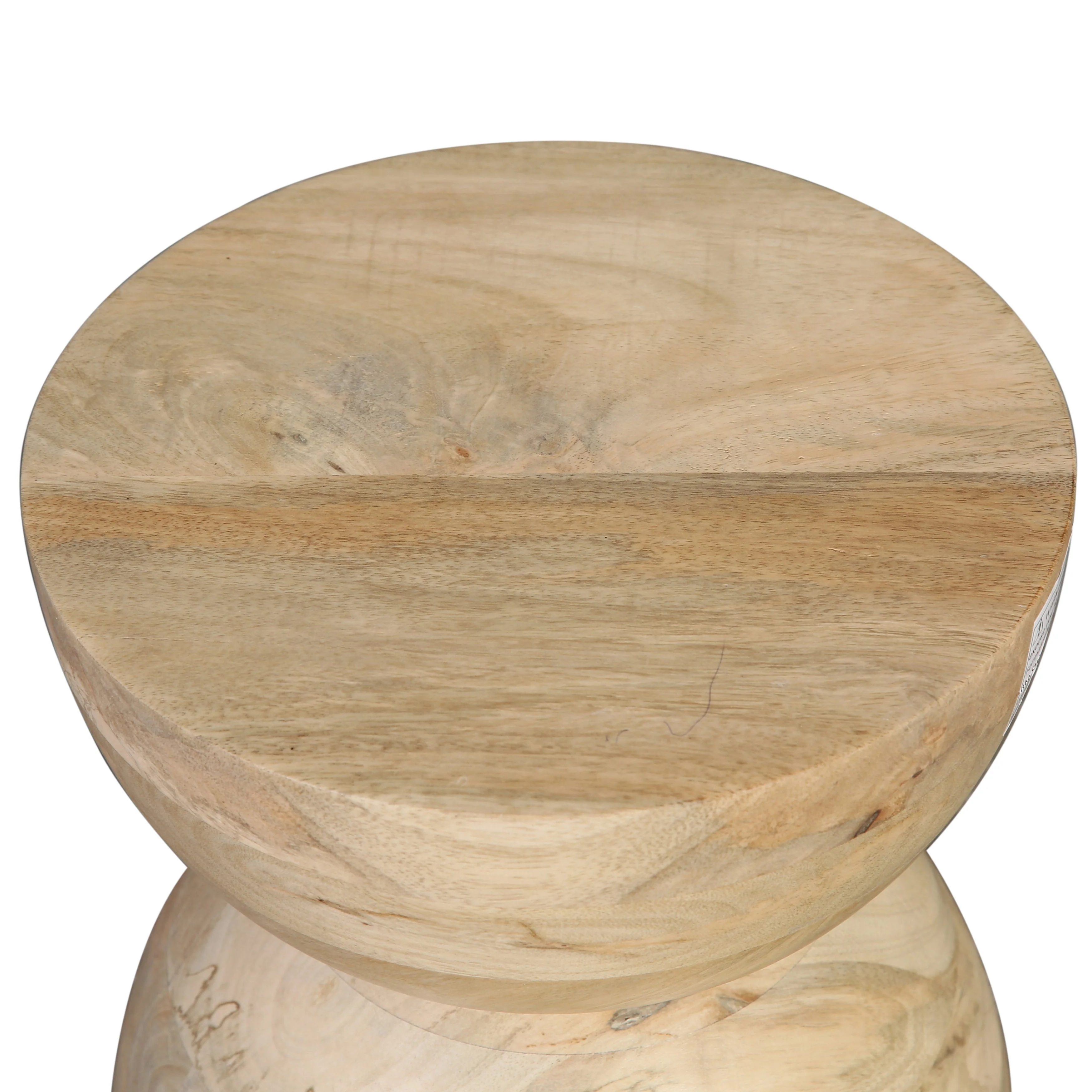 Organic Natural Mango Wood Side Table with Curvaceous Round Top for Living Room