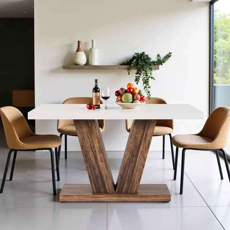 TUYOHW Farmhouse Dining Table for 4-6,Rectangular Kitchen Table with 1.57 Thick Top & Triangle Support,47.2 L,White+Brown