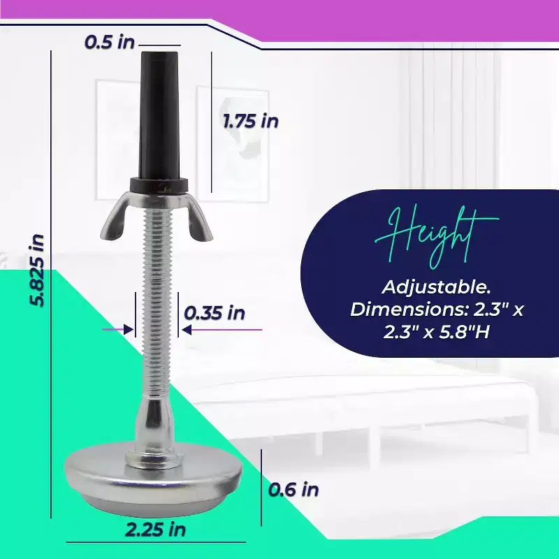 Kings Brand Furniture Adjustable Threaded Bed Frame Riser Glide Legs - Metal Bed Legs To Replace Wheels - Durable Bed Feet For Bed Frame