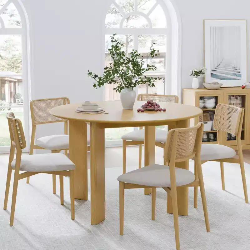45 Inch Walnut Colored Circular Dining Table, Suitable For Dining With Multiple People At The Same Time, Suitable For Both Dining And Living Rooms