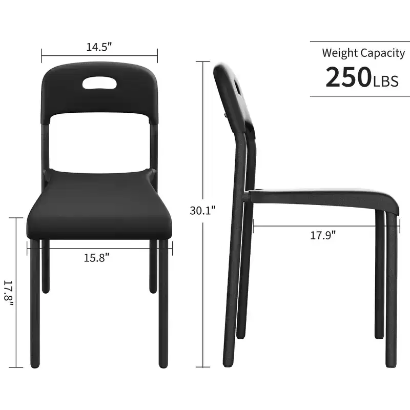 Plastic Stackable Chairs with Metal Legs - Ergonomic Back,Stain-Resistant Dining Chairs for Kitchen, Office, Living Room & Outdoor