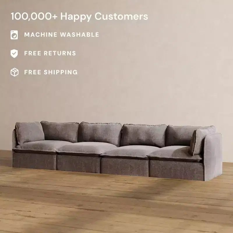Modular Washable 4-Seater Sofa — Memory Foam Seat, Contour Pillow, Pet-Friendly
