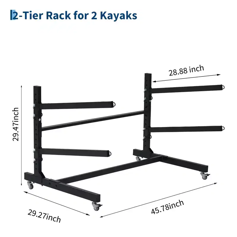 Heavy Duty Freestanding Kayak Rack w/ Wheels, Adjustable Storage Stand for Garage & Outdoor, Fits Canoe, SUP & Surfboards