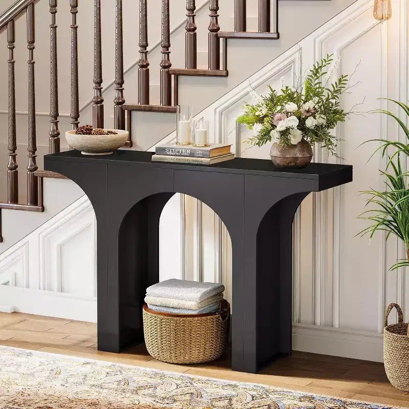 Lantine 47-Inch Modern Black Console Table with Arched Design, Ideal as Narrow Sofa/Entryway/Foyer Accent Table for Hallway, Living Room