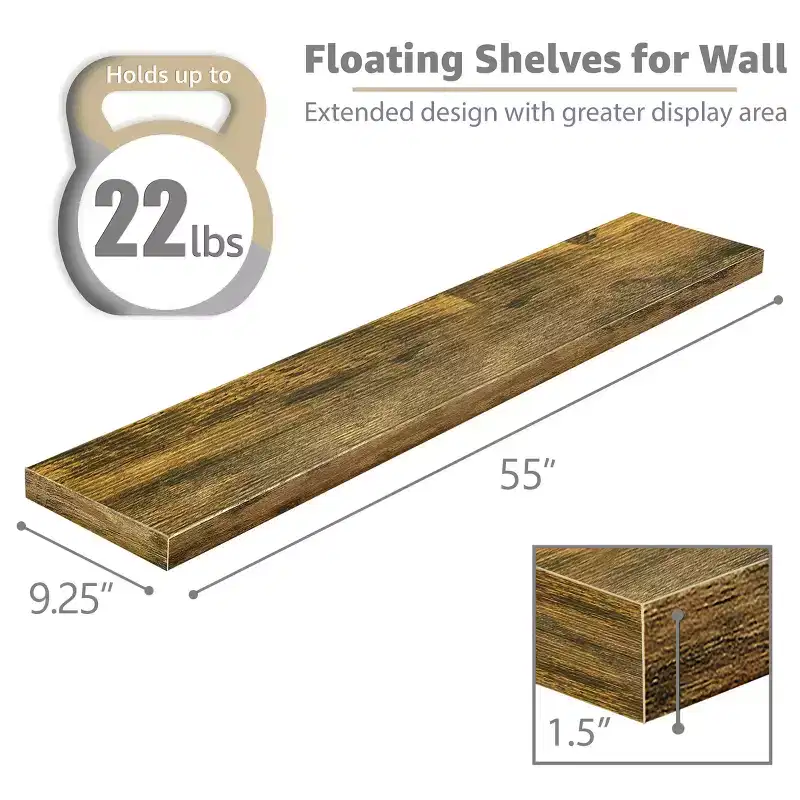 3 Pack 55 Inch Wall Mounted Floating Shelves - for Bathroom, Wall Decor for Bedroom, Kitchen, Living Room, Book Storage